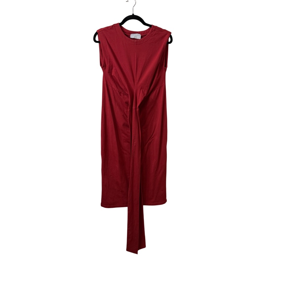 Modern Citizen Red Organic Cotton Front Tie Midi Dress Minimalist Chic Petite XS